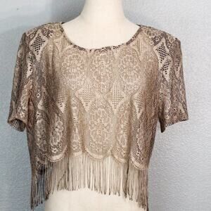 Rare Giorgio Sant'Angelo Designer Lace Fringe Crop Top Size 14
